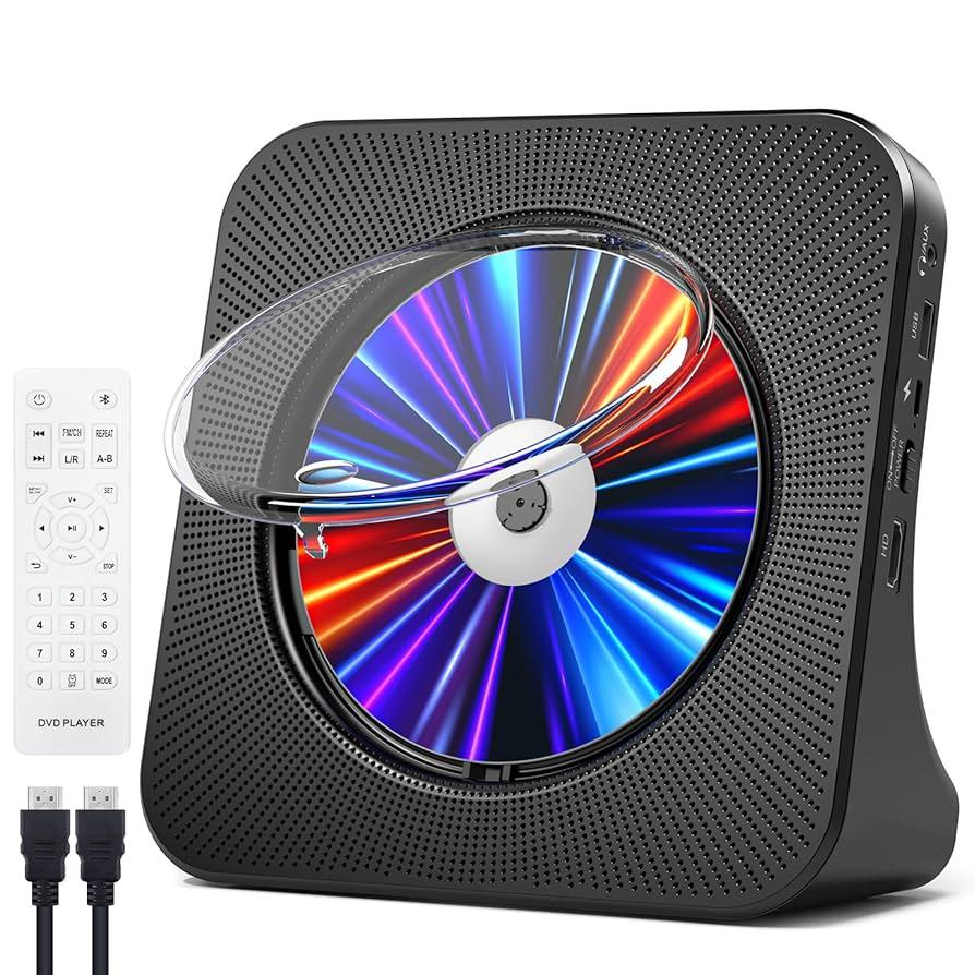 Gueray CD Players for Home DVD Player for TV CD Player for Home with Bluetooth Speakers Supports Remote Control Display FM Radio with USB Card Playback All Region Free with AV Dust Cover Black