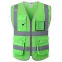 JKSafety 9 Pockets High Visibility Safety Vest for Men and Women, Hi-Vis Reflective Green Safety Vests with Zipper Front, Meet ANSI/ ISEA Standards (159-Green XXL)