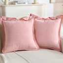 FUTEI Pack of 2 Chenille Buttons Throw Pillow Covers 18x18 Inch Soft Piped Edges Decorative Cushion Case Neutral Farmhouse Accent for Couch Living Room, Pink