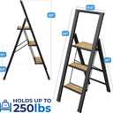 Step Ladder 3 Step Folding, Decorative - Beautiful Bamboo & Black Aluminum, Ultra Slim Profile, Anti Slip Steps, Sturdy-Portable for Home, Office, Kitchen, Photography Use,by SORFEY
