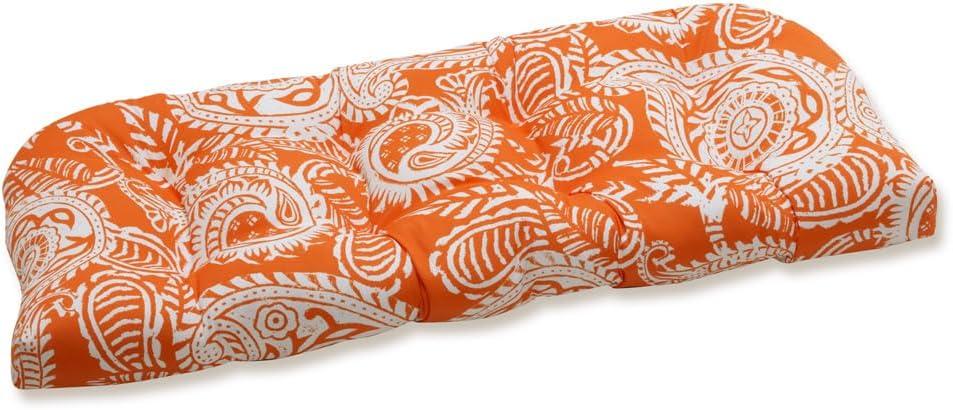 Pillow Perfect Paisley Indoor/Outdoor Sofa Setee Swing Cushion, Tufted, Weather, and Fade Resistant, 19" x 44", Orange/Ivory Addie
