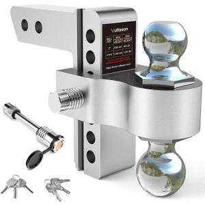 Adjustable Trailer Hitch, Drop Hitch for 2 Inch Receiver,Vullteeon 6 Inch Ball Mount (2" & 2-5/16") 12,500 LBS GTW, Chrome Plated Steels Balls, Aluminum Tow Hitch with Two Anti-Theft Pins Locks