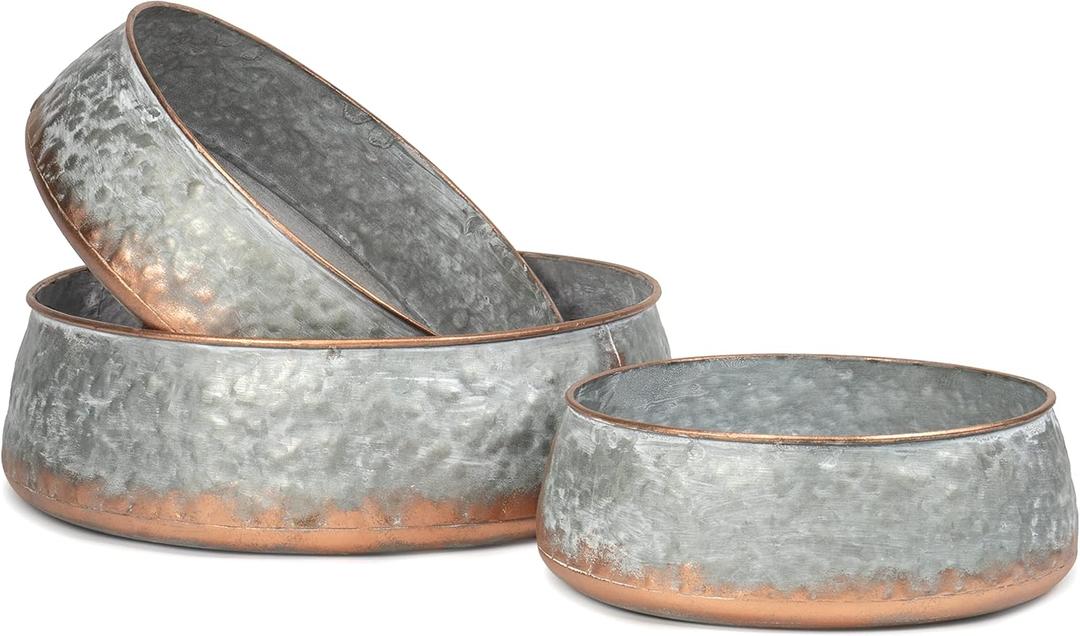 Red Co. Set of 12.5 to 9 Decorative Galvanized Metal & Copper Nesting Bowls in 3 Sizes