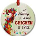 4 x Chicken Christmas Ornament - Funny Rooster Holiday Decoration - Making a List Chicken It Twice Ceramic Hanging Decor, Farm Animal Lover Gift, Farmer Xmas Present