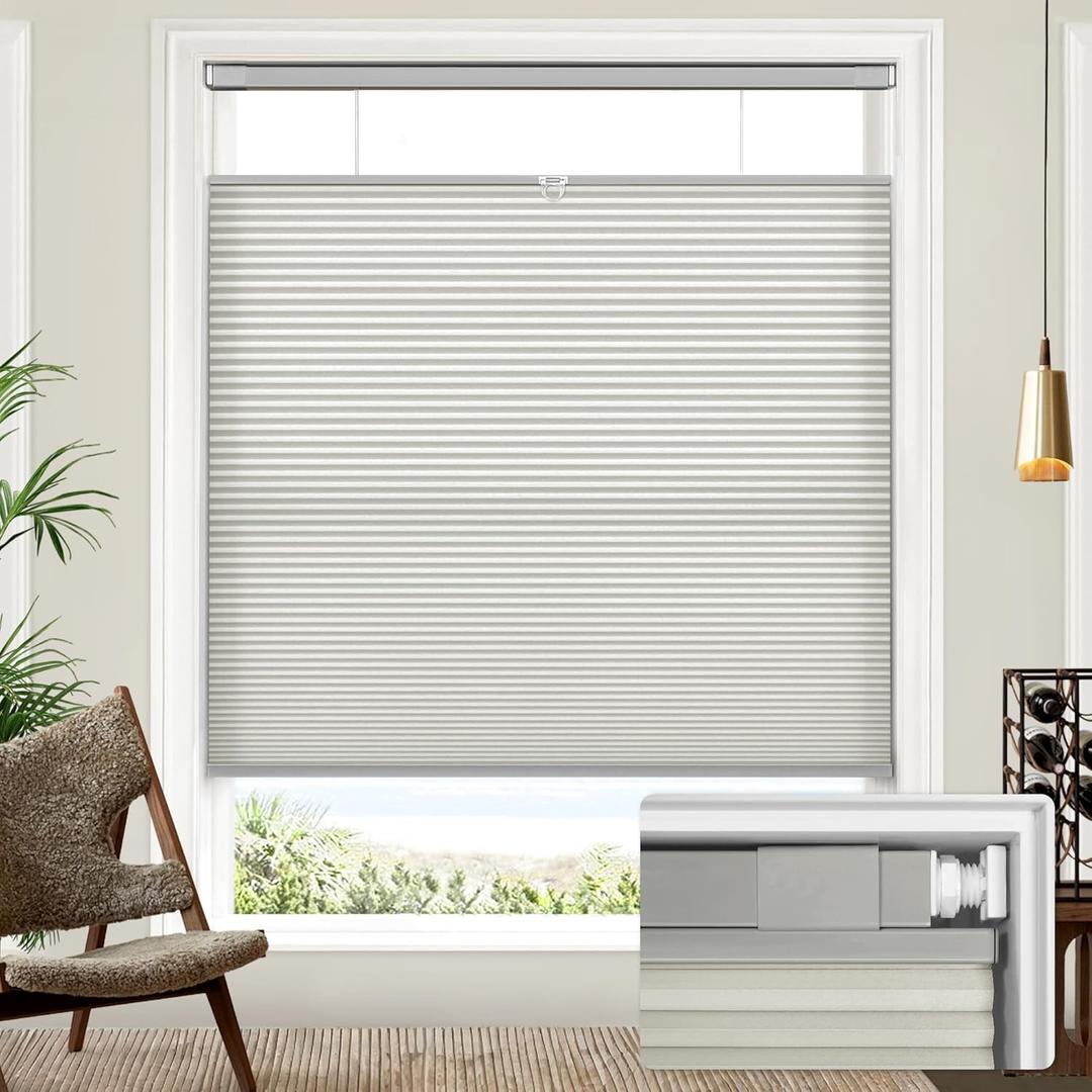 Lazblinds Upgraded Magnetic Top Down Bottom Up (TDBU) Honeycomb Blinds, No Drill No Tools Easy Install Cordless Cellular Shades for Windows 36" W x 64" H, Dove Grey - Light Filtering