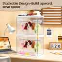 4 x Clear Doll Wardrobe Storage Box Compatible with 15/17cm Doll Clothes & Accessories, Clear Display Box Shelf, Includes 10 Hangers, 1 Rod & 2 Supports, Stackable