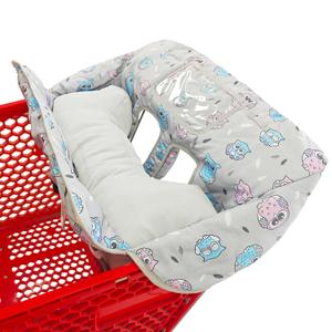 Soft Pillow Attached 2-in-1 Shopping Cart and High Chair Cover for Baby, Cotton Padded Cart Cover, Fold'n Roll Style, Portable with Carry Bag (Gray Owl)