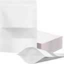 FireKylin 100 Pcs Resealable Bags,Inner Size 4.9" x 5" (Outer Size 5.5" x 7.9") Stand Up White Paper Bags with Matte Window, Zipper Food Storage Bags for Packaging Products, Reusable, Sealable