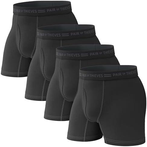 Pair of Thieves Soft Cotton Boxer Briefs for Men Pack (4 Pack) - Tagless Mens Underwear for All-Day Comfort and Support, Large