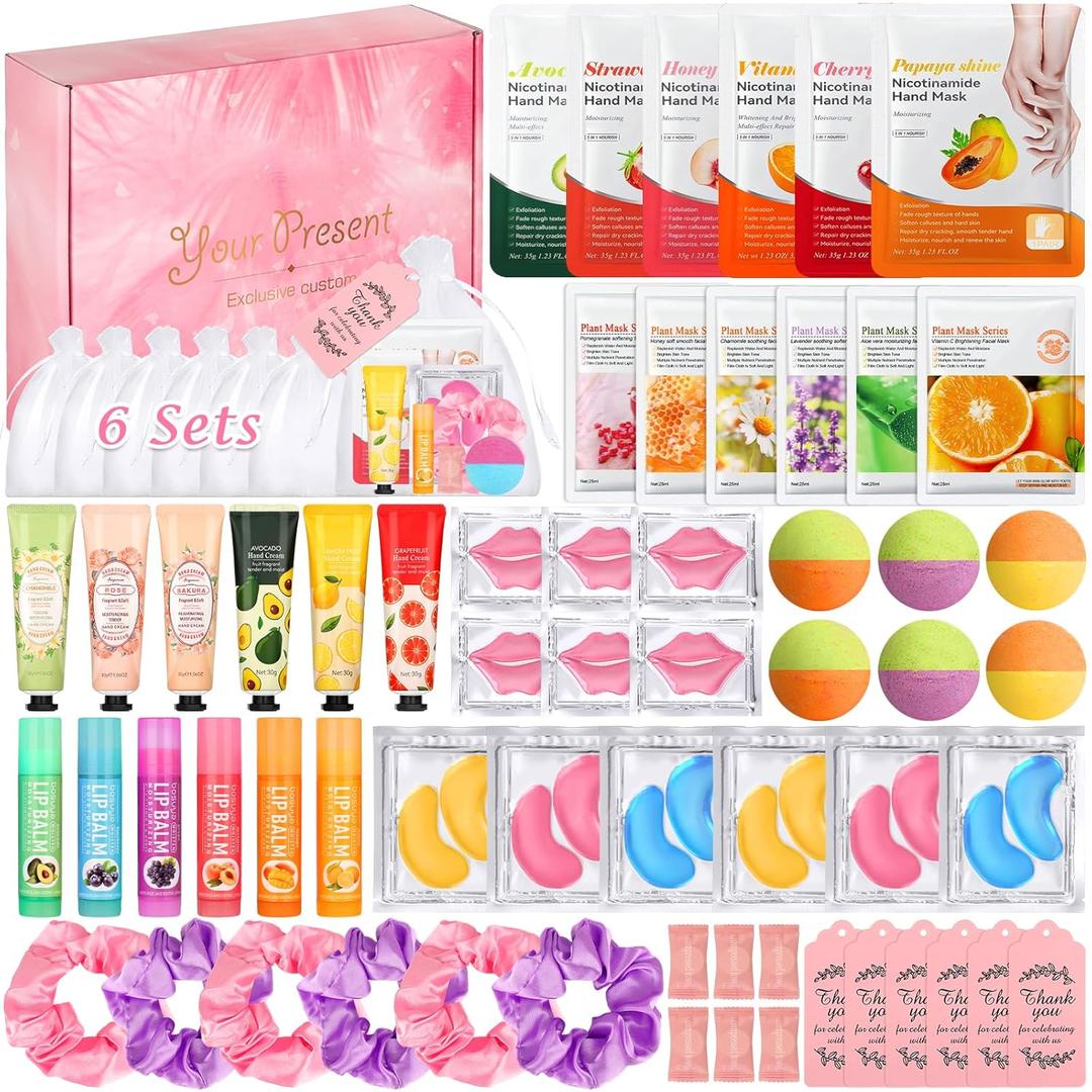 Spa Party Supplies for Girls- 66PCS Women Spa Party Favors with Face Hand Mask, Hand Cream, Lip Balm, Bath Bomb, Lip Mask, Under Eye Patches, Compressed Towels- Spa Birthday Sleepover Party Supplies