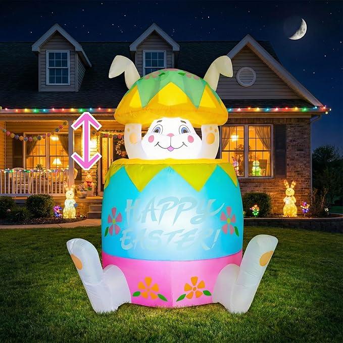WINTS Pop Up and Down Easter Bunny Inflatables Outdoor Decoration,5Ft Inflatable Bunny in Easter Egg,Blow Up Rabbit Decoration Built-in LED Lights for Yard Party Lawn Spring