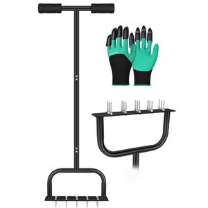 Manual lawn aerator tool, 35 inches, 15 spikes 2.8 inches long Mla231 Black