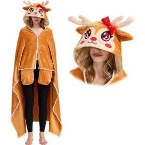 Deer Wearable Blanket Cute Animal Blanket Hoodies for Adults Deer Costume Funny Gifts for Women Men