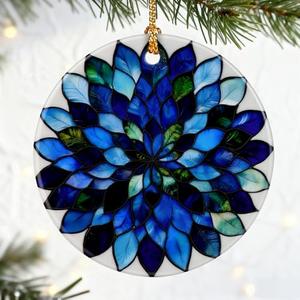 Blue and Green Leaves Mandala Ornament, Christmas Ornaments, Christmas Decorations, Holiday Decor Gifts for Family & Friends, Gift Exchange & Gift Idea, Giftbox Included, Pack of 3
