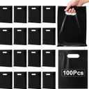 Nufiwra 100 Pack Small Black Plastic Gift Bags with Die Cut Handle, Thicken 6" x 8" Reusable Merchandise Bags Shopping Bags for Small Business Boutique Stores Gift Party Favor Wedding Christmas