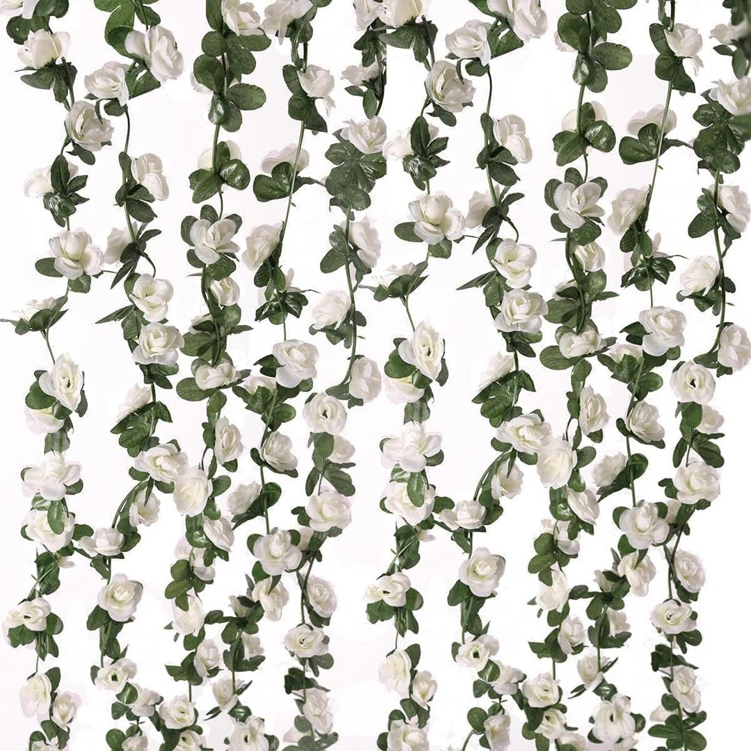 WEISPARK Fake Flowers - 10pcs 82 FT Artificial Rose Vine Flower Plants Hanging Rose Ivy for Home Hotel Office Wedding Party Garden Craft Art Dcor