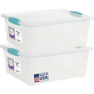 Tribello Plastic Storage Containers, 12 Qt, Clear with Lids, 2 Pack, Made in USA (Deep - 14 x 11 x 6)