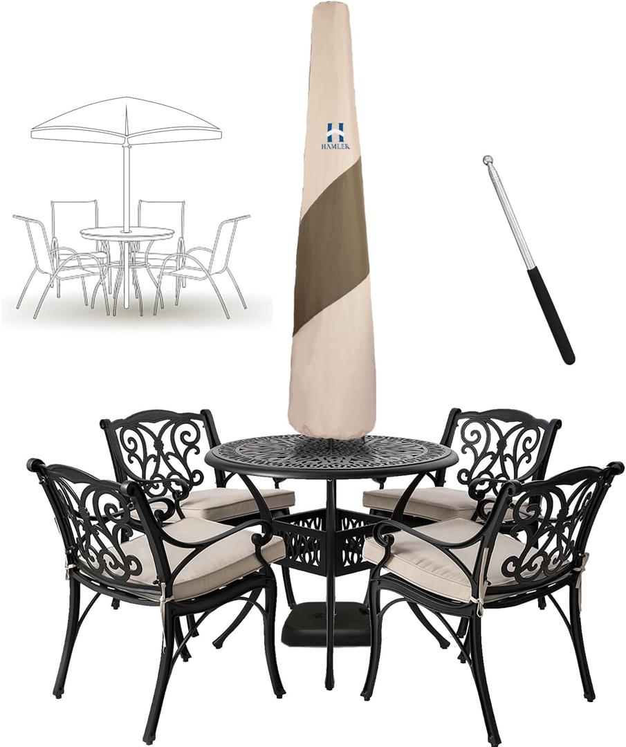 HAMLER Patio Umbrella Cover, Heavy Duty Waterproof Market Parasol Umbrella Covers for Outdoor Umbrellas with Zipper & Telescopic Rod, Outdoor Umbrella Cover Fit 7.5ft to11.5ft Garden Umbrella (Market-85H x 20DIA inch, Brown & Beige - Market)