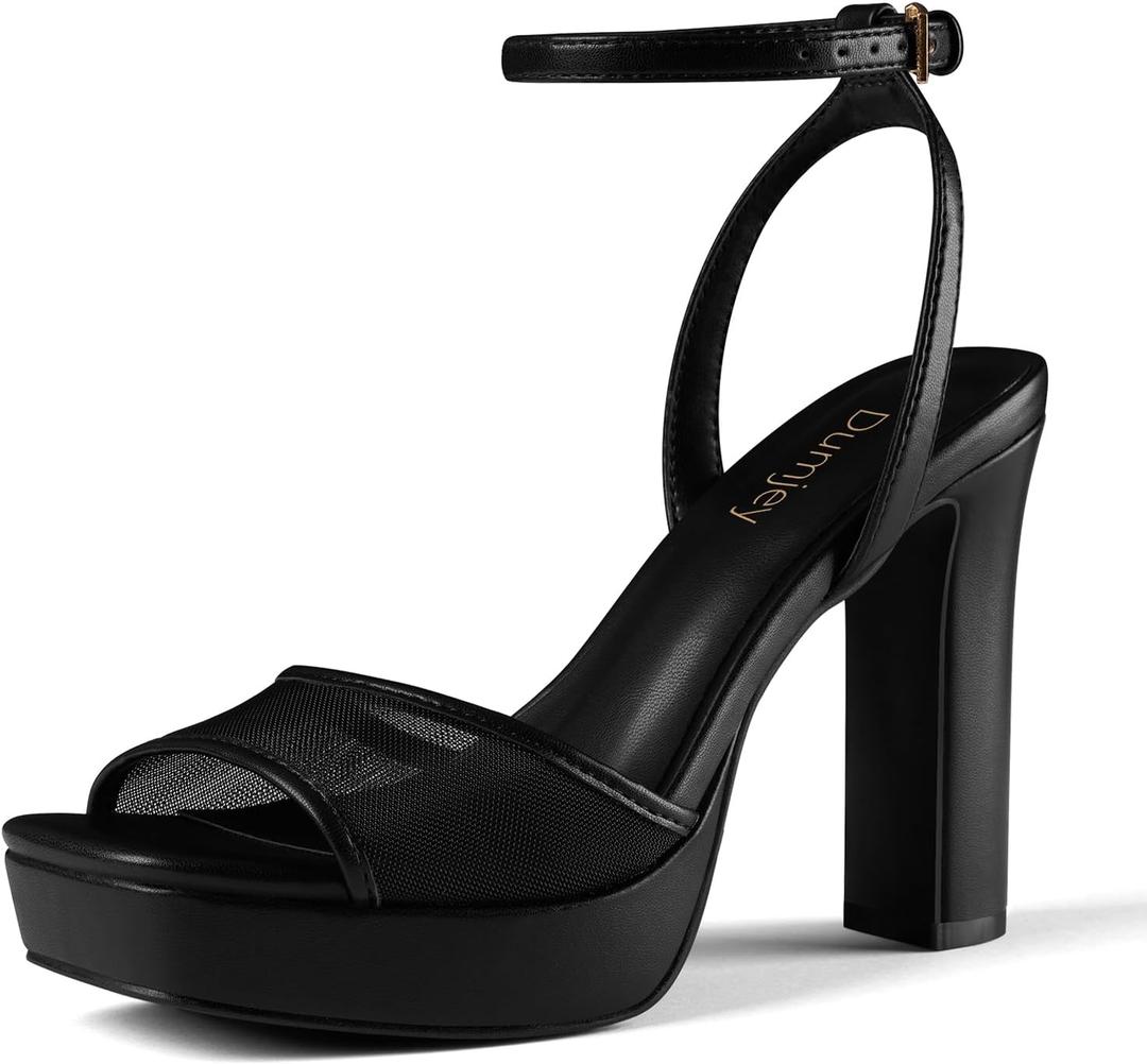 Platform Heels for Women, Chunky High Heels Open Toe Sandals with Ankle Strap, Dress Block Heeled Shoes for Party Wedding, 7.5 