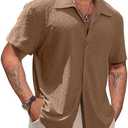 Vssjavun Mens Short Sleeve Button Down Shirts Casual Hollow Out Summer Beach Shirt, XXL