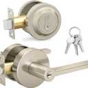 Mega Handles Ralph Entry Door Handle & Deadbolt Lock - 1 Pack Reversible Heavy Duty Brushed Nickel Door Handles & Deadbolt for Interior/Exterior Doors, Fits All Standard Doors - Satin Nickel