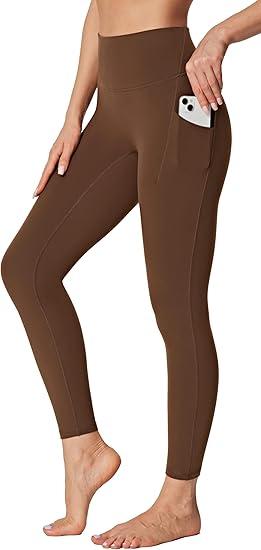Heathyoga Buttery Soft Leggings with Pockets for Women High Waisted Leggings for Women Tummy Control Yoga Pants 25"/28" (X-Small, Wine) Brown
