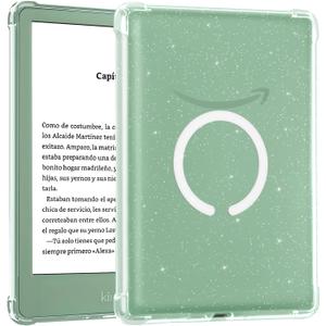 CoBak Magnetic Clear Case for 6 Inch Kindle 2024 and 2022 (11 Generation) - Compatible with PopSockets/UGREEN/Anker Magnetic Grip and Stand, Lightweight (Glitter Clear White Ring)