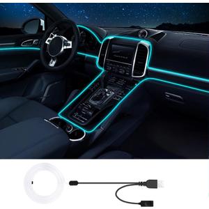 Interior Car LED Strip Lights, RGB USB Car Ambient Lighting with Fiber Optic, EL Wire Car Accessories (7 Colors)