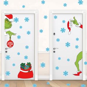 Christmas Door Decorations, Large Double-Sided Christmas Door Stickers Window Stickers Removable with Extra 38 PCS Snowflakes, Xmas Indoor Home Decor for Glass Wall Office Room Garage, 6 Sheets