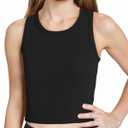 Girls Tank Tops Kids Athletic Ribbed Summer Sleeveless Crop Tops School Workout Running Sports Outfits Basic Camisole A-Black (Black)