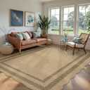 LIVEBOX Scalloped Washable 8x10 Rug, Easy Jute Tan Rug for Living Room, Indoor Outdoor Patio Non Slip Rugs for Bedroom, Geometric Farmhouse Dining Room Mat Modern Carpet Area Rug for Home Office Decor