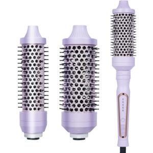 Heated Round Brush, Thermal Brush with 3 Detachable Heads for Short to Long Hair, 5 Temprature Settings Fast Heating Create Sleek Straight Hair/Bouncy Curls, Dual Voltage, Lilac