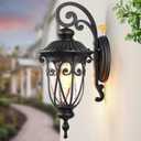 VIANIS Large Outdoor Wall Lights Dusk to Dawn, Black Outside Lights for House, Waterproof Outdoor Light Fixture for Porch, Entryway, Garden, Seed Tempered Glass, Vintage Style, Down Large 1PK