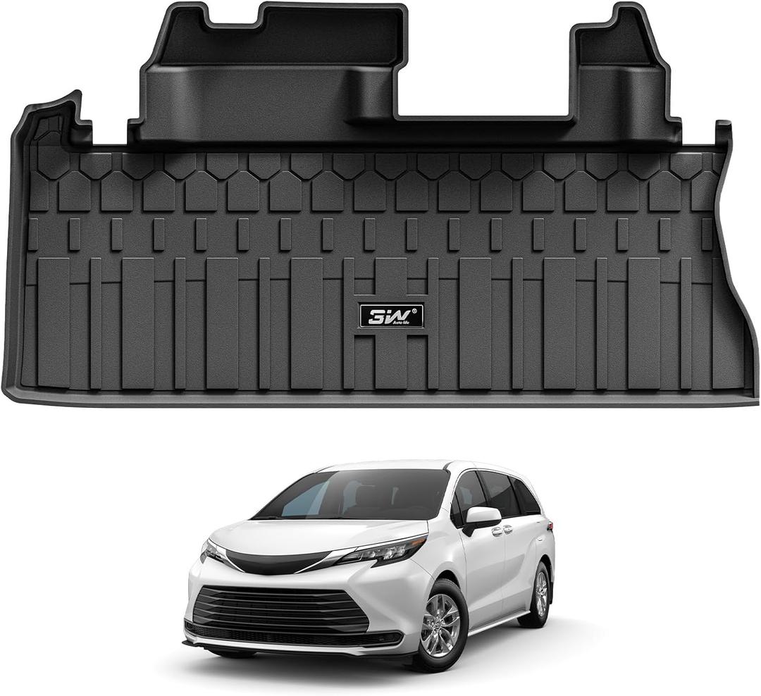 3W Cargo Mat Custom Fit for Toyota Sienna 2026-2021, TPE Trunk Mat for Sienna Car Accessories, Heavy Duty Cargo Liner (Only Fit Spare Tire)