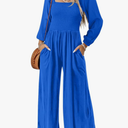 Dokotoo Women's Casual Loose Overalls Jumpsuits One Piece Long Sleeve Wide Leg Long Pant Rompers With Pockets Size L