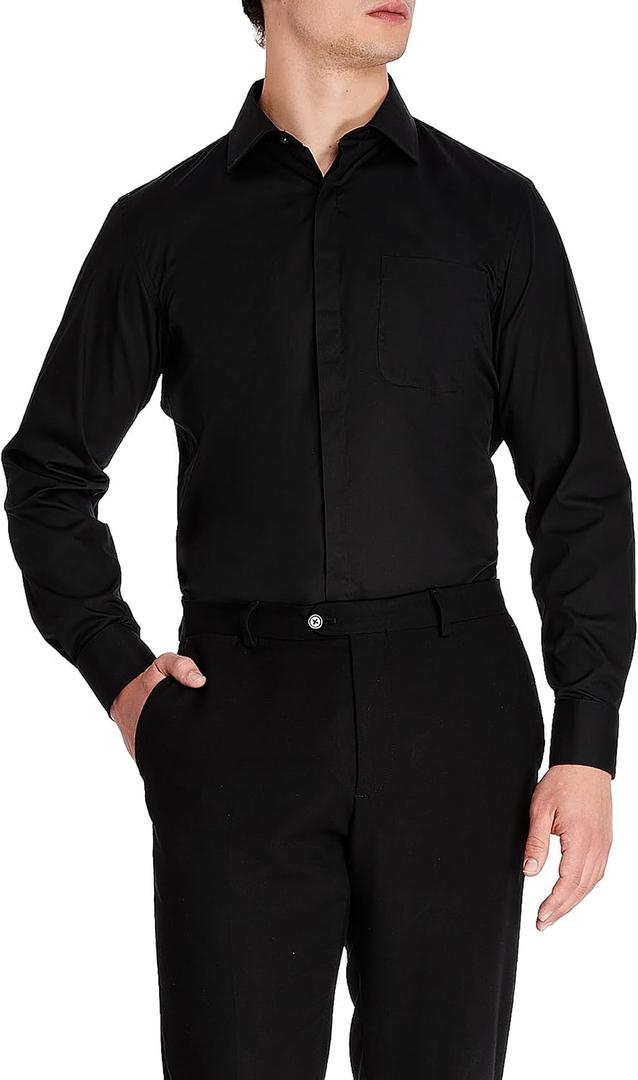 STACY ADAMS Men's 39000 Solid Dress Shirt (14.5" Neck 32"-33" Sleeve, Black)