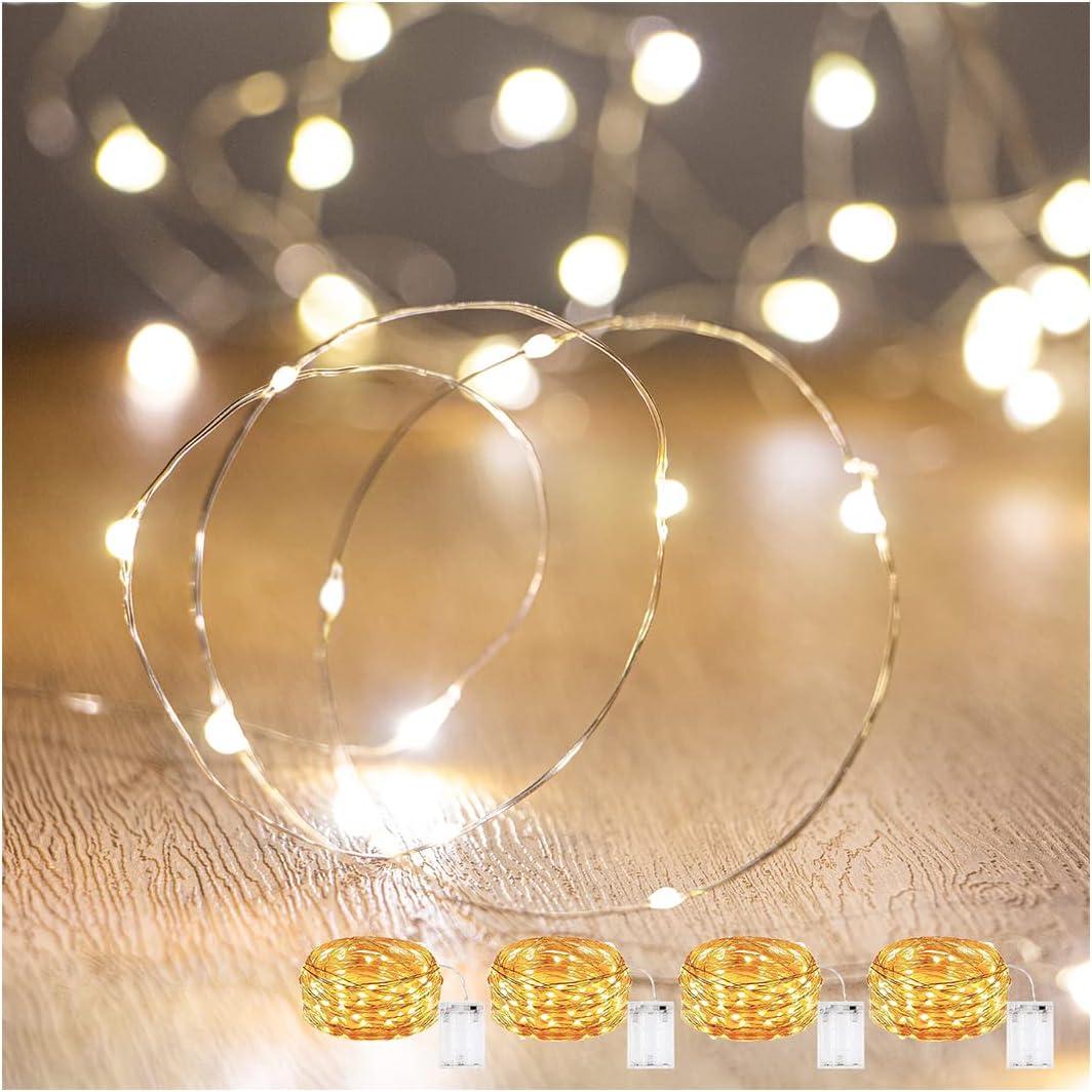 String Lights, Waterproof LED String Lights Fairy String Lights Starry ,Battery Operated String Lights for Indoor & Outdoor Decoration Wedding Home Parties Christmas Holiday. (Warm White, 10Ft/4pc)