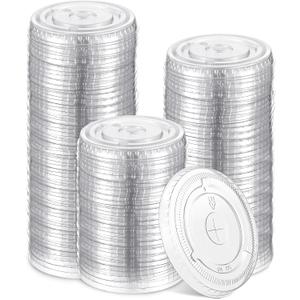 Ziliny 100 Count 98mm/3.86inch Plastic Flat Lids, Clear Pet Lids for Plastic Cup Disposable Cover for Cold Brew, Coffee, Beer, Cocktail, Wine or Beverage Cups