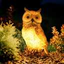 Solar Owl Garden Statues Outdoor Decor Resin Owl Figurine with LED Lights Owl Sculpture for Porch Patio Lawn Yard Decorations Christmas Housewarming Gifts for Women Mom,Brown Owl