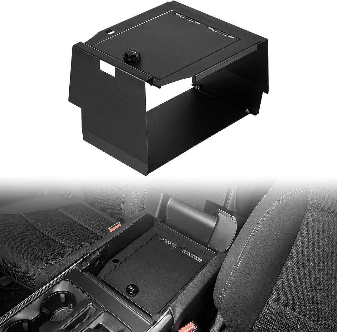 JOYTUTUS Center Console Lock Box Compatible with 2021-2023 F150, Armrest Storage Security Box with 3-Digit Combination Lock, F150 Accessories (NOT fit XLT/STX/Raptor Version)