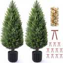 3FT Artificial Topiary Cedar Trees 2 Pack, Lush Thick Greenery UV Rated Artificial Plants for Outdoor Planters Decor, Realistic Fake Trees Indoor Garden