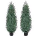 4Ft Artificial Cypress Trees (Set of 2) Outdoor Indoor, Realistic Faux Potted Cedar Trees with UV Protection, FakeTopiary Trees in Cement Pot for Entryway Patio Porch Garden Office Home Decor