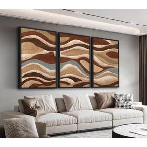 Large Framed Abstract Wall Art - Brown Mountain Range Wall Decor Painting 16"x24" Set of 3 Modern Prints Rustic Retro Canvas Pictures for Living Room Bedroom Office Artwork