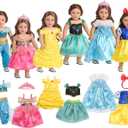 18 Inch Doll Clothes 6 Sets Princess Dresses Accessories Costume Jasmine Aurora Belle Snow White for 18 Inch Dolls