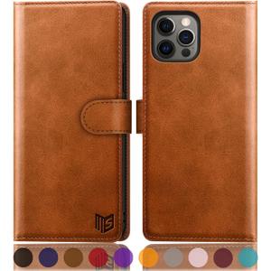 SUANPOT for iPhone 12 Pro Max Leather Wallet case with RFID Blocking Credit Card Holder, Flip Folio Book Magnetic PU Cell Phone Plus Cover for Apple 12 promax Leather for Men Women 6.7 Light Brown