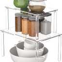 Sezanrpt Acrylic Cabinet Organizer Shelf Set of 2, Clear Kitchen Counter Shelves Spice Rack, Pantry Kitchen Storage, Stackable, Expandable, Moisture Resistant