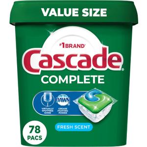 Cascade Complete Dishwasher Pods - Fresh Scent ActionPacs, Dishwasher Detergent, Dishwasher Soap, Detergent Pods, 78 Count