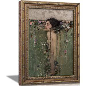 Vintage Gold Framed Ophelia Wall Art, Romantic Victorian Gothic Oil Painting Canvas Print, Dark Academia Wall Decor, Antique Woman Portrait Picture, Moody Floral Poster Artwork for Living Room Bedroom, 24"L x 16"W