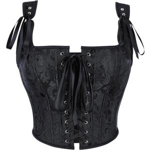 FGSS Women's Corset Top Bustier Renaissance - Vintage Lace Up Floral Print Corset Bodyshaper Boned Overbust (Black Jacquard)
