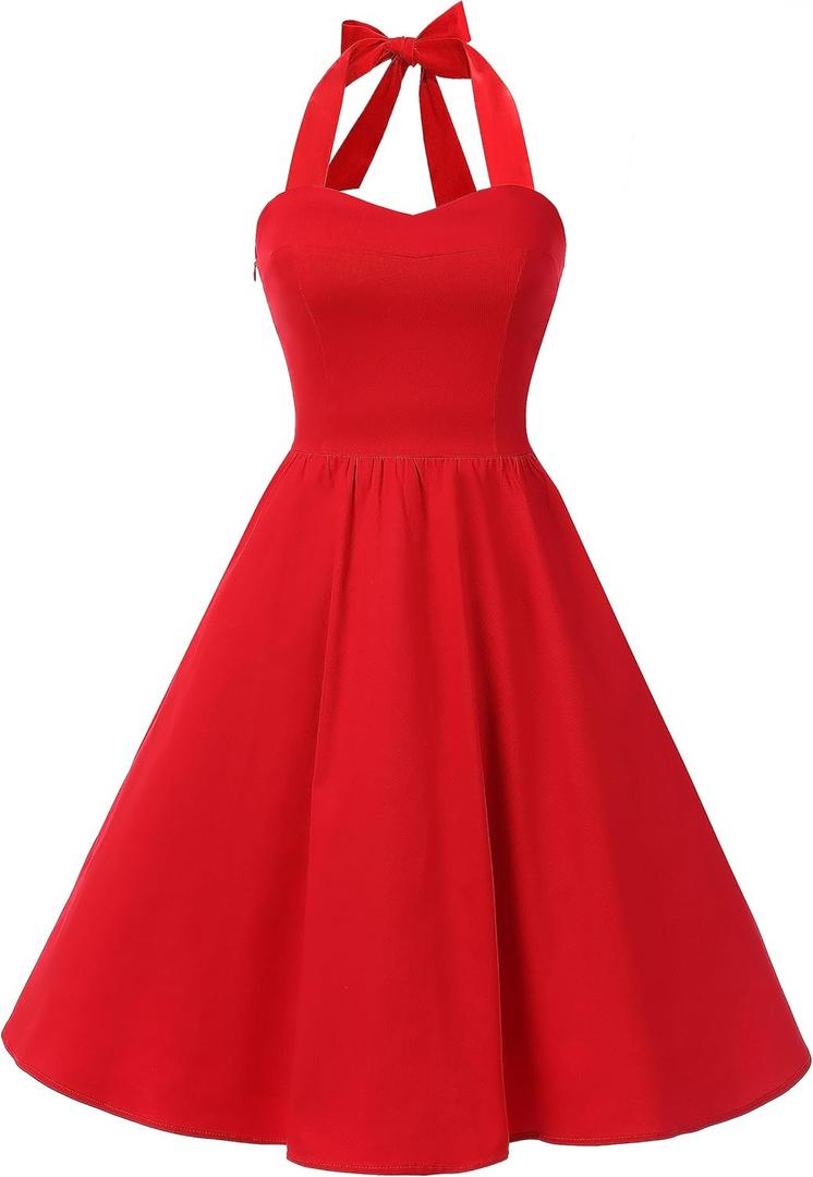 Topdress Women'sVintage Polka Audrey Dress 1950s Halter Retro Cocktail Dress (XX-Large, Red)